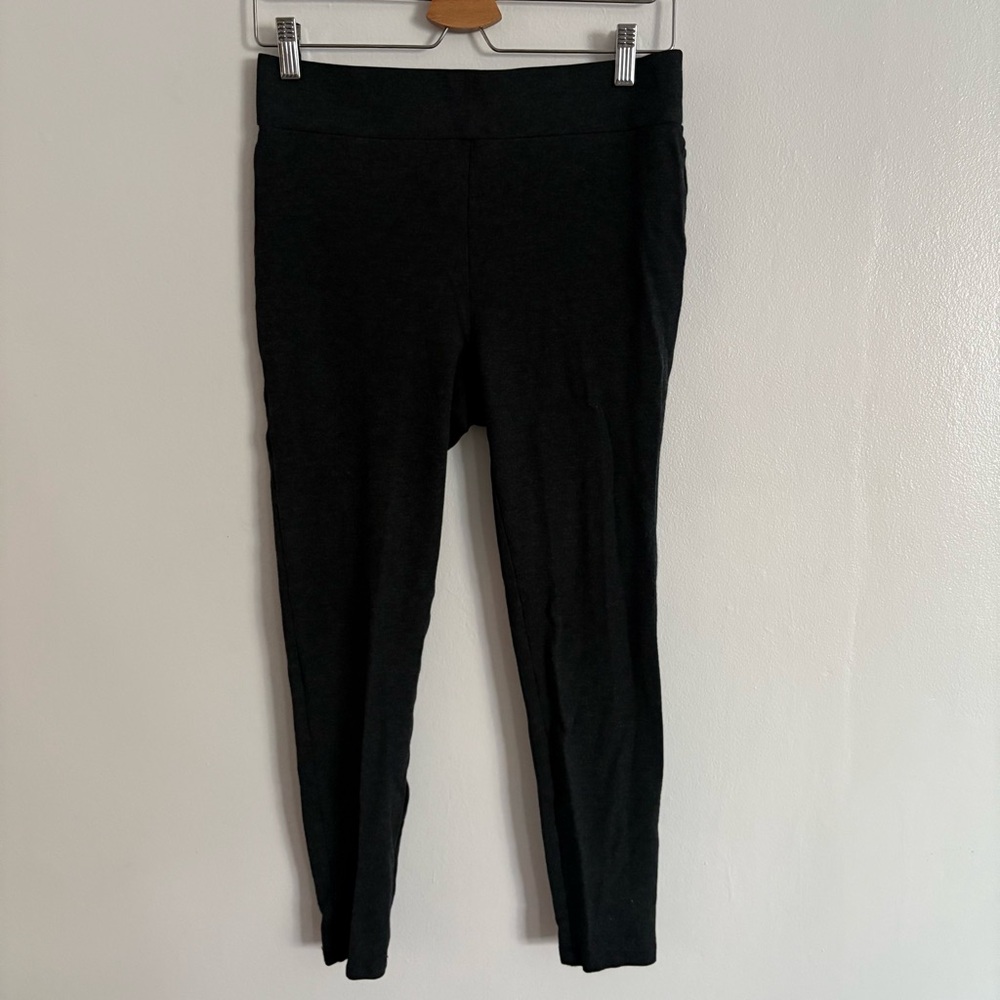 LOFT High Rise Dark Charcoal Heather Pull On Crop Career Pant Legging Medium